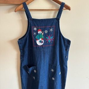 Snowman denim overall dress